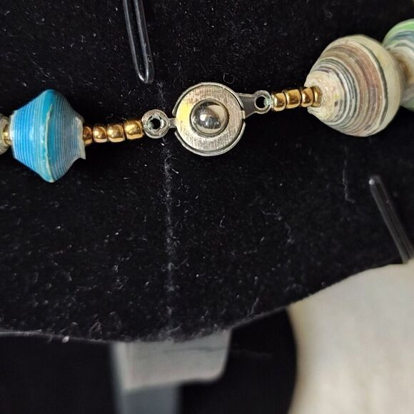 VTG Teng Yue Necklace Colorful Paper Beads Single Strand Snap Close Signed - Picture 5 of 11